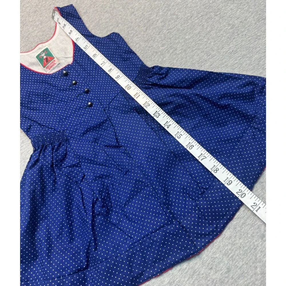 Vintage 1980s Zechner Dirndl Girls Dress Blue Polka Dot German Austrian 20